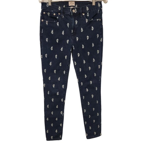 J Crew High-Rise Toothpick Jeans Womens Blue Floral Print 29W X 27L EUC - Picture 1 of 16